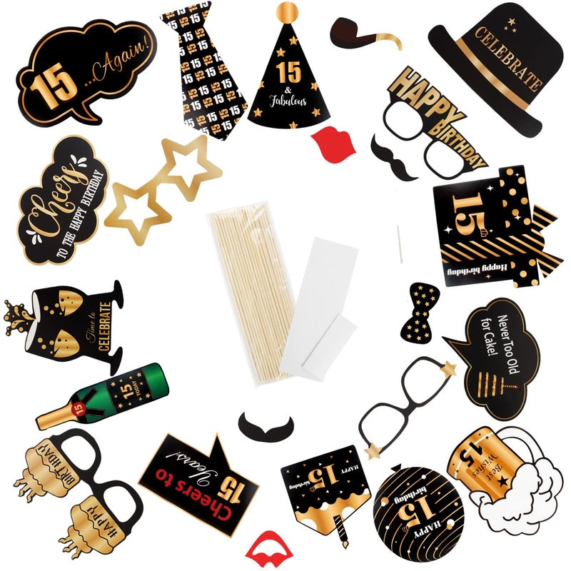 LINGTEER Happy 15th Birthday Party Photo Booth Props,Cheers to 15th Birthday Fifteen Years Old Bday Party Centerpieces Props Decorations Sign. - Image 3